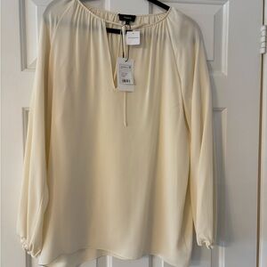 NWT Theory silk cream color blouse size small.
